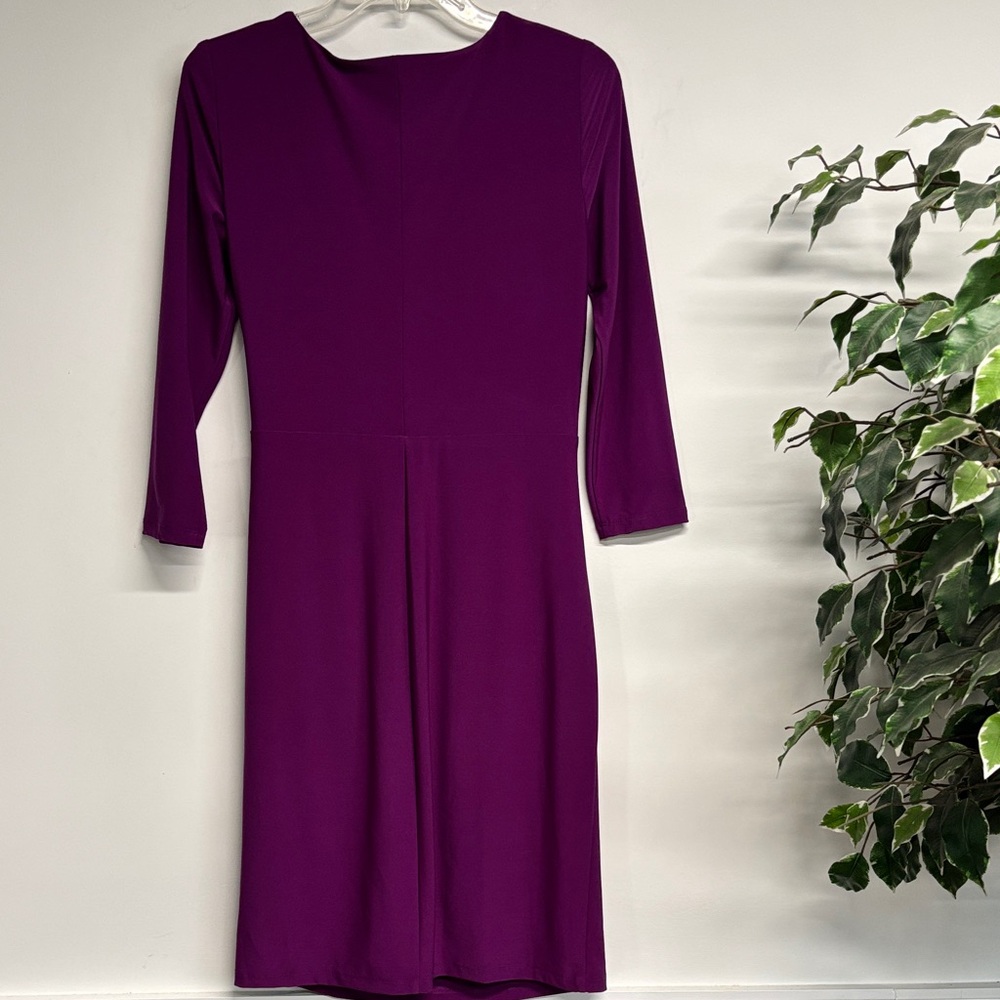 Lauren Ralph Lauren Deep Plum Faux-Wrap Long Sleeve Dress - Picture 5 of 5